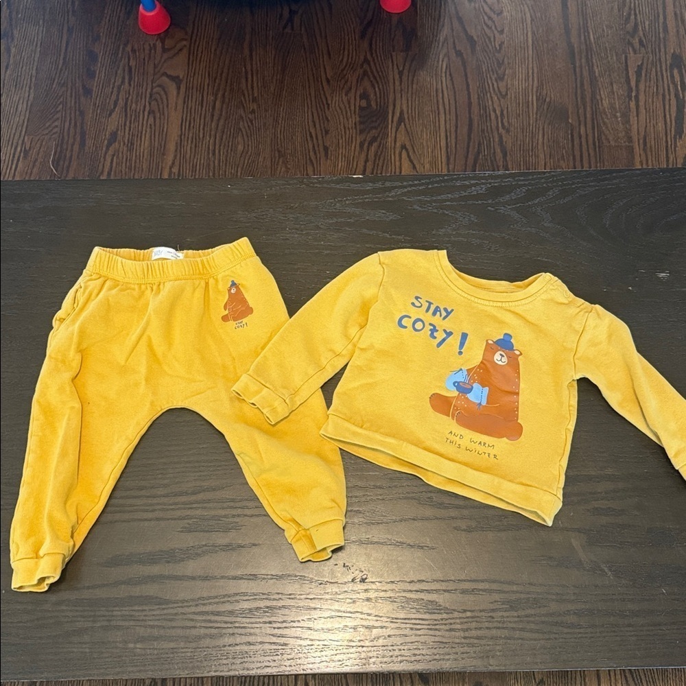 Yellow Baby Outfit with Blue Bear